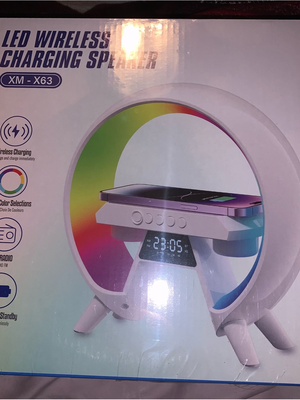 XM-X63 White LED Wireless Charging Speaker with Rainbow LED Ring